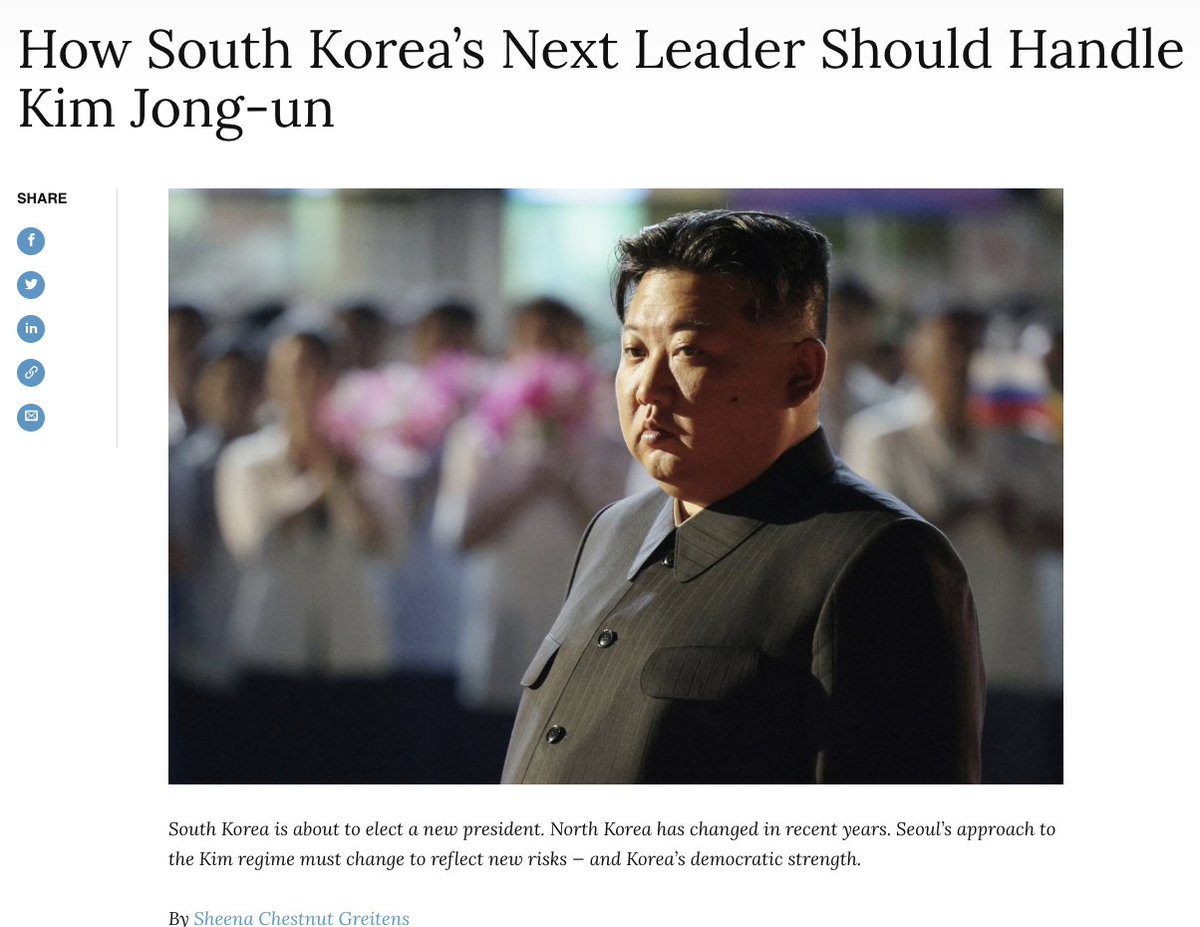 Sheena Chestnut Greitens (@sheenagreitens) on Twitter photo South Korea's next president should adopt a new inter-Korean policy that reflects both changed realities in North Korea - and South Korea's democratic strength. New piece out with <a href="/JoDemocracy/">Journal of Democracy</a>: South Korea's next president should adopt a new inter-Korean policy that reflects both changed realities in North Korea - and South Korea's democratic strength. New piece out with <a href="/JoDemocracy/">Journal of Democracy</a>: