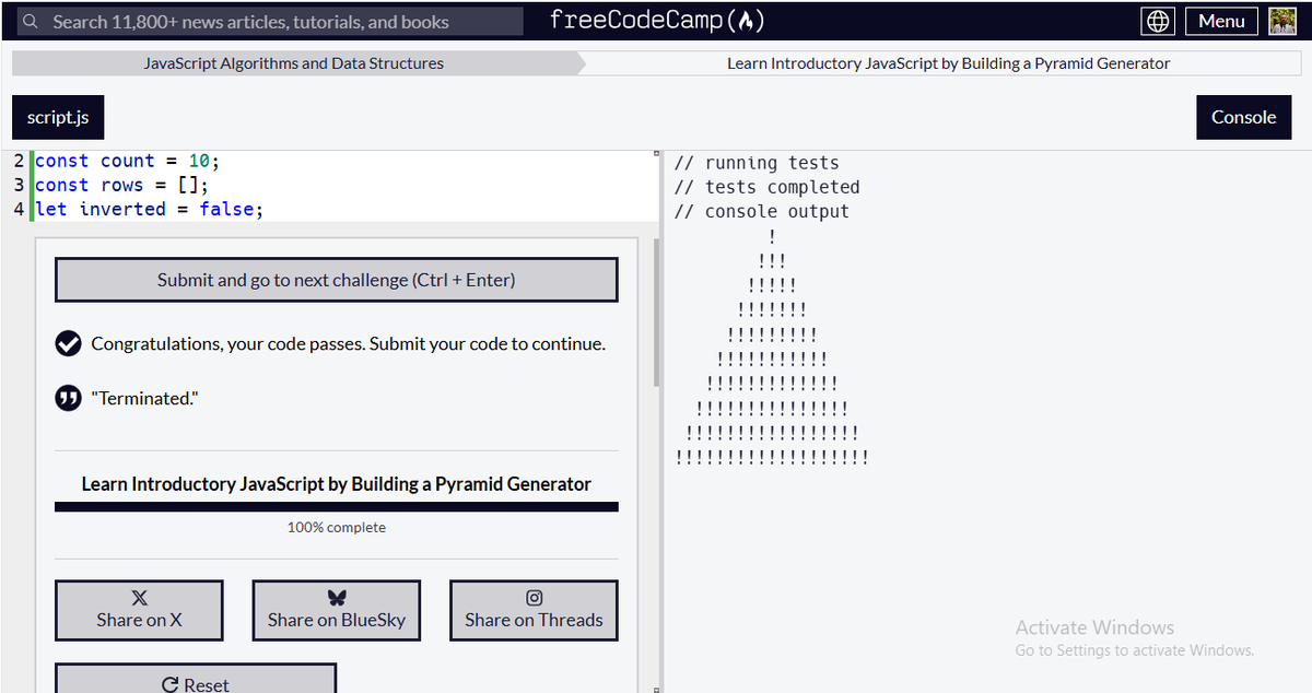 Keef__a's tweet photo. I have completed Learn Introductory JavaScript by Building a Pyramid Generator #freecodecamp
 https://t.co/3BbPVCET2R https://t.co/bPvDIYMTzq