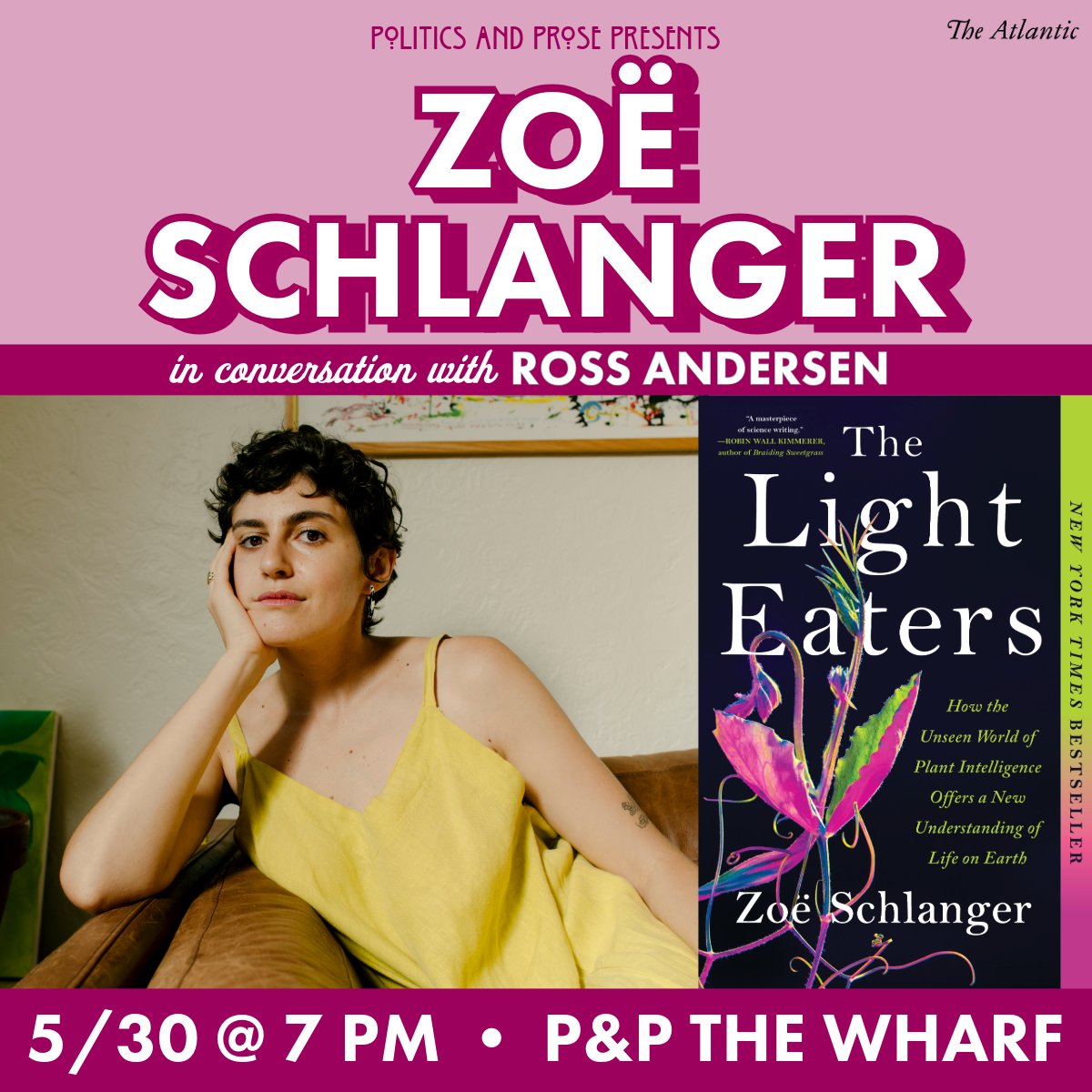 Politics and Prose (@politicsprose) on Twitter photo Friday, join <a href="/zoeschlanger/">Zoë Schlanger</a> to discuss THE LIGHT EATERS - a deep immersion into the drama of green life & the complexity of this wild world that challenges our understanding of agency, consciousness, & intelligence - w/ <a href="/andersen/">Ross Andersen</a> - 7PM @ P&P <a href="/TheWharfDC/">The Wharf</a> - bit.ly/4dzuqnb Friday, join <a href="/zoeschlanger/">Zoë Schlanger</a> to discuss THE LIGHT EATERS - a deep immersion into the drama of green life & the complexity of this wild world that challenges our understanding of agency, consciousness, & intelligence - w/ <a href="/andersen/">Ross Andersen</a> - 7PM @ P&P <a href="/TheWharfDC/">The Wharf</a> - bit.ly/4dzuqnb