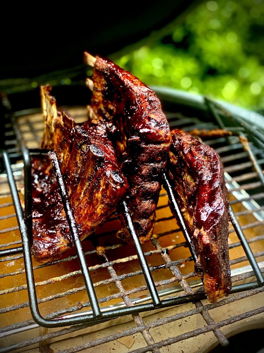 Happy 🇺🇸Day with <a href="/BigGreenEgg/">Big Green Egg</a> baby back ribs and homemade blueberry sauce🔵