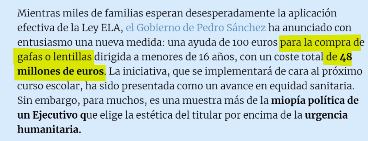 JaviGamez_ELA's tweet photo. Hoy me llamarán demagogo por lo que voy a decir, pero es que la paciencia tiene un límite cuando ves morir compañeros por falta de presupuesto para la #LeyELA.
En 2024 se ampliaron en 50000M€ los PGE, pero ahora no hay 250 para salvar vidas de enfermos #ELA y similares.
Sí que hay, en cambio, 210 para el bono cultural, 48 para gafas, 132 si se aprueba el uso de las lenguas cooficiales en la UE, etc.
No les pido que prescindan de todas estas medidas que les comportan un claro rédito político, lo que les pido es humanidad y que, aunque sea por una sola vez, apuesten por dotar económicamente una ley que fue aprobada por unanimidad y que salvará vidas, aun cuando no les reporte ningún beneficio en clave de votos o gobernabilidad.
@desdelamoncloa