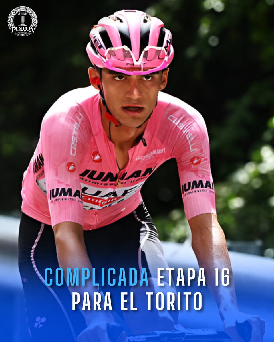 PodionMx's tweet photo. Terminó la etapa 16 del Giro de Italia y a pesar de sufrir bastante en la montaña, Isaac del Toro seguirá de rosa para la etapa 17. De tener 1:20 segundos de ventaja sobre Simon Yates, ahora son 26 y la etapa 17 volverá a tener montañas. https://t.co/DHmjpyGsbB