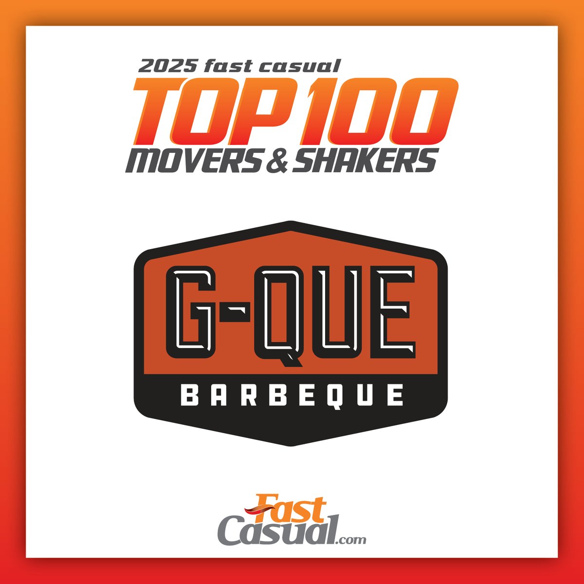 FastCasual's tweet image. Congratulations are in order to @GQueBBQ for making this year's Fast Casual Top 100 Movers &amp;amp; Shakers list. Download the complete list of winners here: fastcasual.com/resources/2025… #FCTop100 #fastcasual #innovation