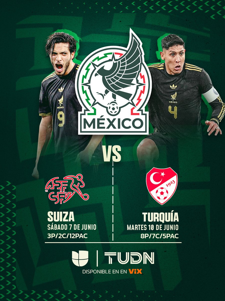 🔥🇲🇽🏆En junio nos ponemos la de <a href="/miseleccionmx/">Selección Nacional</a> #CaminoAlOro

👊Dos rivales europeos para afinar la puntería 
El 7 ante Suiza 🇨🇭 
El 10 ante Turquía 🇹🇷 

Por <a href="/Univision/">Univision</a>, <a href="/TUDNUSA/">TUDN USA</a> y en streaming por <a href="/VIX/">ViX</a> 📲bit.ly/3ykBGmd