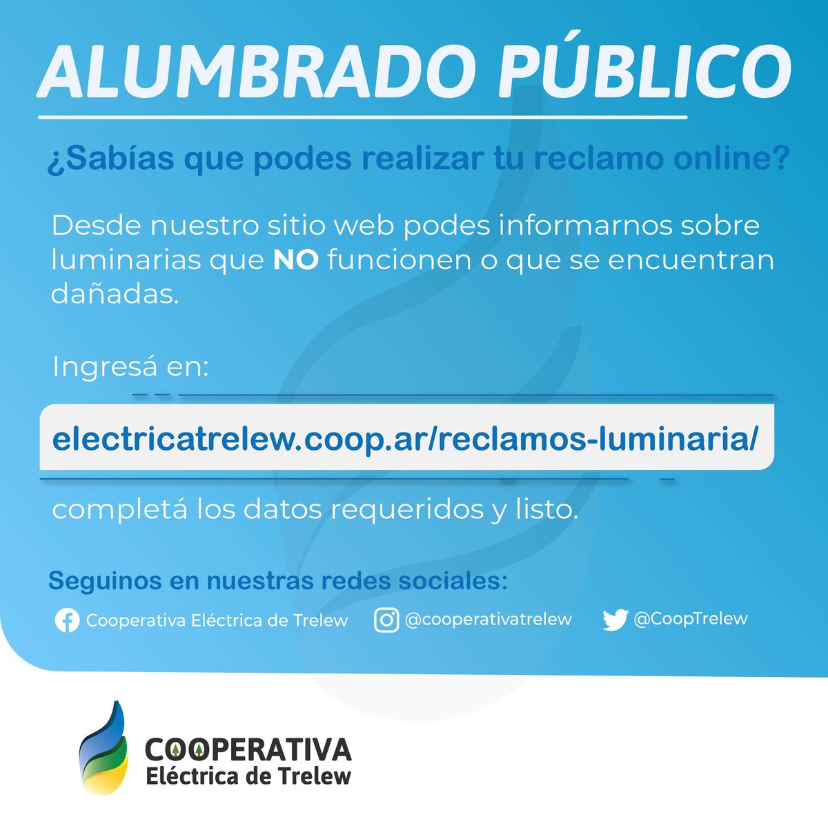 🤔 ¿Necesitas hacer un reclamo de alumbrado público?
📲 ¡Es muy simple!
Ingresá acá 👇
electricatrelew.coop.ar/reclamos-lumin…