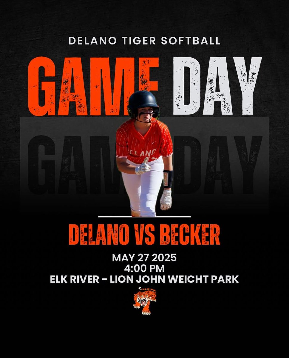 Section semifinal tonight. We play Becker at 4 PM in Elk River. We hope to see you there!

#GoTigers #DelanoSoftball