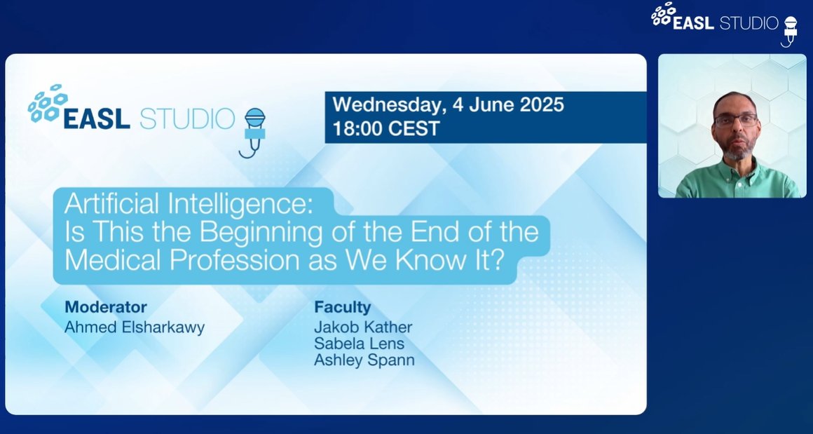 EASL Education (@easledu) on Twitter photo In next week's episode, <a href="/aelsharkawy75/">Ahmed Elsharkawy</a> <a href="/jnkath/">Jakob Nikolas Kather</a> <a href="/SaSi_Lens/">Sabela Lens García</a> <a href="/AshleySpannMD/">Ashley Spann</a> will talk about Artificial Intelligence:
🤔 "Is This the Beginning of the End of the Medical Profession as We Know It?"
📅 Save the date! Wednesday, 4 June 2025, 18:00 CEST
👉🏽 easl.eu/easl-studio-ep… In next week's episode, <a href="/aelsharkawy75/">Ahmed Elsharkawy</a> <a href="/jnkath/">Jakob Nikolas Kather</a> <a href="/SaSi_Lens/">Sabela Lens García</a> <a href="/AshleySpannMD/">Ashley Spann</a> will talk about Artificial Intelligence:
🤔 "Is This the Beginning of the End of the Medical Profession as We Know It?"
📅 Save the date! Wednesday, 4 June 2025, 18:00 CEST
👉🏽 easl.eu/easl-studio-ep…