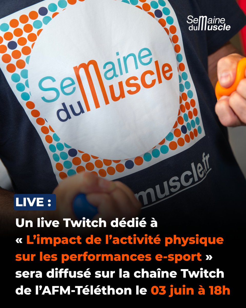 Semaine du Muscle (@semainedumuscle) on Twitter photo 🔴 Julien Mazerie, Directeur adjoint du CEEN de l'<a href="/Inst_Myologie/">Institut de Myologie</a>, et nos gamers invités, vous donnent rdv pour un stream sur le rôle essentiel d’un muscle stimulé pour la bonne santé et de l’impact sur les performances en e-sport 💪
📆 3/06 à 18h
➡️ twitch.tv/telethon_france 🔴 Julien Mazerie, Directeur adjoint du CEEN de l'<a href="/Inst_Myologie/">Institut de Myologie</a>, et nos gamers invités, vous donnent rdv pour un stream sur le rôle essentiel d’un muscle stimulé pour la bonne santé et de l’impact sur les performances en e-sport 💪
📆 3/06 à 18h
➡️ twitch.tv/telethon_france