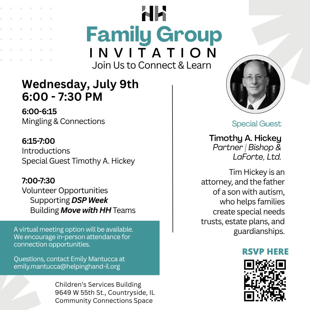 Mark your calendars for Wednesday, July 9th! You're invited to join us and special guest, Timothy Hickey, to our Friends and Family Group!

🖊️ RSVP here: ow.ly/SuW150VZj4I

#Friends #Family #Support #HelpingHand #GenuineCare
