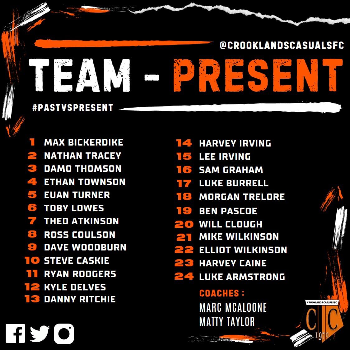 Crooklands Casuals FC (@crooklandsfc) on Twitter photo ๐ฃ๐ฎ๐๐ ๐๐ ๐ฃ๐ฟ๐ฒ๐๐ฒ๐ป๐ ๐ค
This Saturday we host our Past vs Present game at Longlands Park, 3pm KO!โผ๏ธ
Bar is ๐๐๐๐ all day ๐ป
The forecast looks great, all are welcome to come and support! โ๏ธ
After the game, we will be showing the Champions League final! ๐
๐ โซ๏ธ ๐ฃ๐ฎ๐๐ ๐๐ ๐ฃ๐ฟ๐ฒ๐๐ฒ๐ป๐ ๐ค
This Saturday we host our Past vs Present game at Longlands Park, 3pm KO!โผ๏ธ
Bar is ๐๐๐๐ all day ๐ป
The forecast looks great, all are welcome to come and support! โ๏ธ
After the game, we will be showing the Champions League final! ๐
๐ โซ๏ธ
