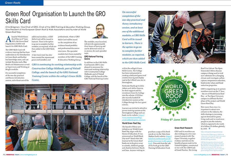 RoofingToday's tweet image. Ahead of #WorldGreenRoofDay on 6 June, @RoofGro will launch the GRO Skills Card to evidence training that has been undertaken in the Introduction to #GreenRoofs &amp;amp; further key knowledge areas - find out more in May's magazine (p72)
📖 Read the article: roofingtoday.co.uk/wp-content/upl…