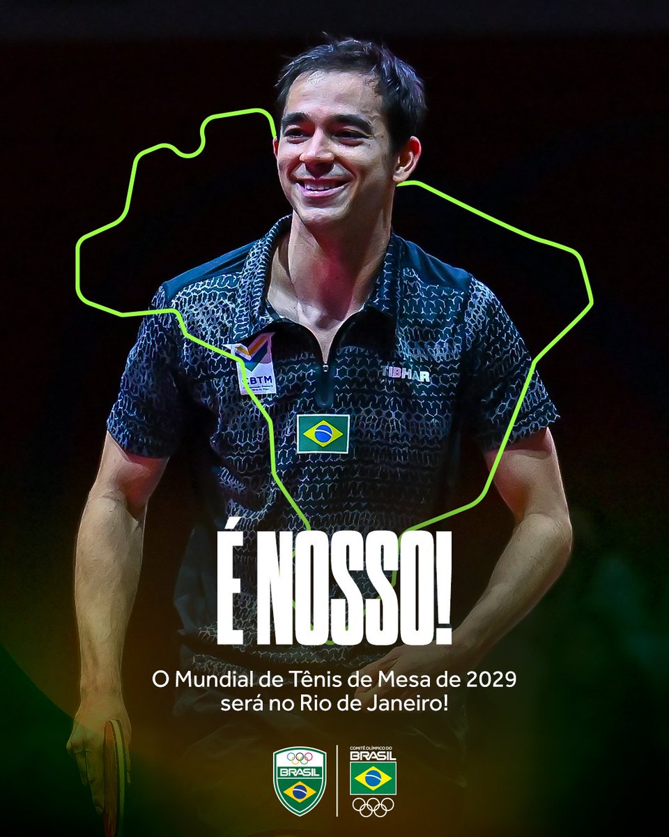 timebrasil's tweet photo. MOMENTO HISTÓRICO PARA O BRASIL!!! 🇧🇷🏓

É oficial! O Rio de Janeiro será a casa do Mundial de Tênis de Mesa em 2029! 

Pela primeira vez, a competição acontecerá na América Latina!

#TimeBrasil #TênisDeMesa https://t.co/OOzh6wA81c