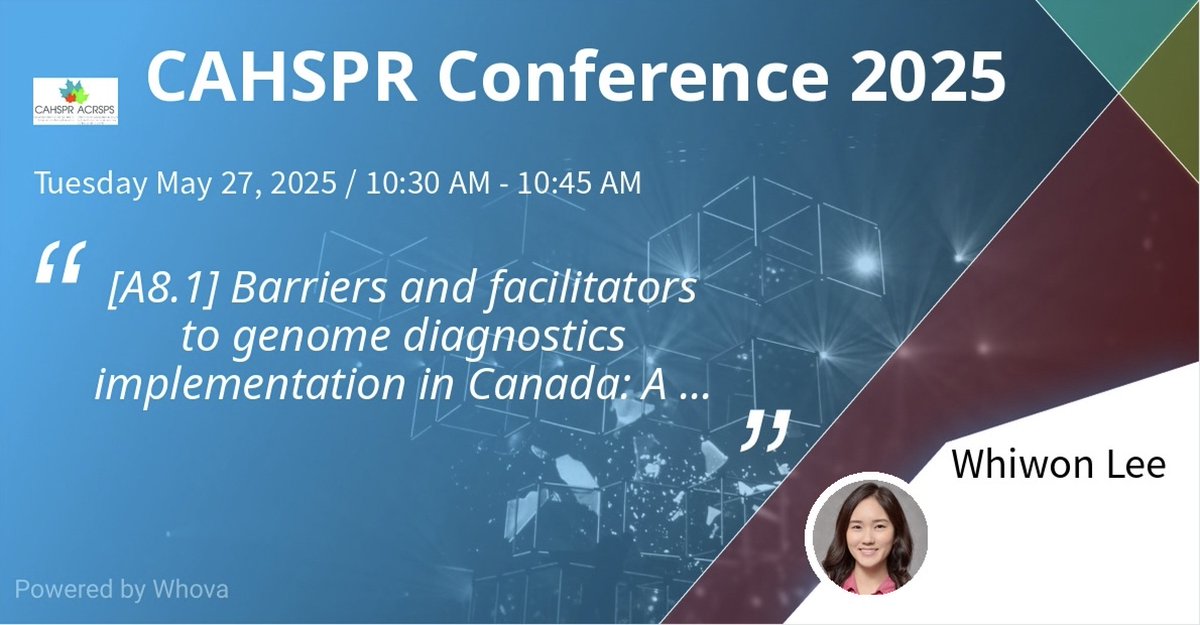 RobinHayeems's tweet image. 🚨 Busy week for GENOMETRICS! This morning, PhD candidate Whiwon, presented her research on the barriers & enablers to implementing genome diagnostics in Canada at #CAHSPR25, in Ottawa! Always a privilege to share our work & learn from the amazing @CAHSPR community! #HealthPolicy