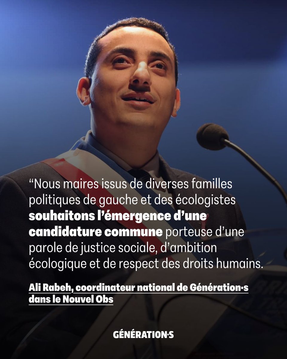 "La situation sociale et climatique nous oblige collectivement à élaborer un projet qui redonne un élan collectif et la fierté d’une France qui se projette et qui protège."

Tribune de @<a href="/alirabeh/">Ali Rabeh</a> et de nombreu·ses maires pour une candidature de la gauche et des écologistes, à