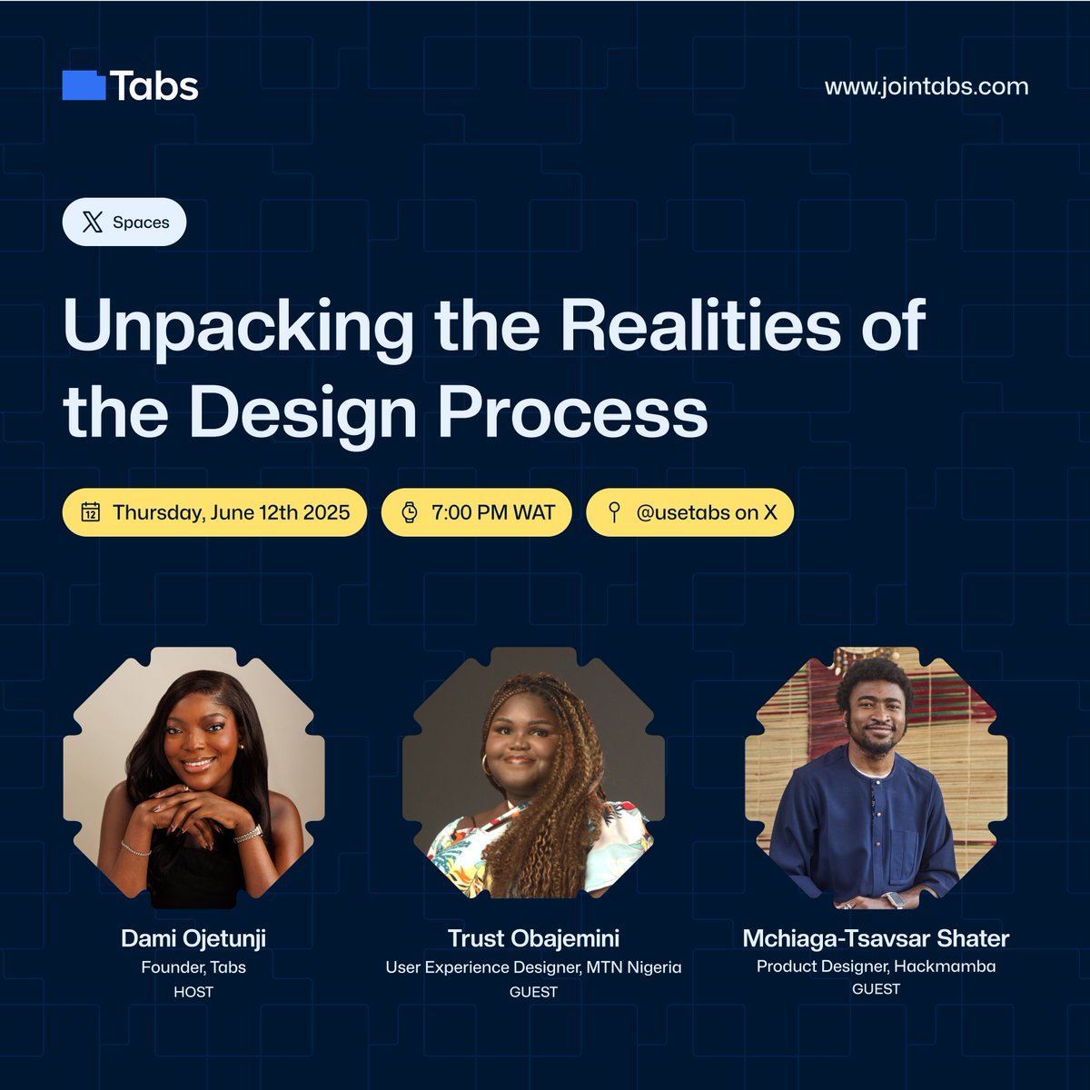What does an actual design process look like in real life? 💭

We’re talking all things design process, from how constraints drive innovation to navigating complexity and ambiguity, and how Tabs empowers product teams to build impactful products for Africa.