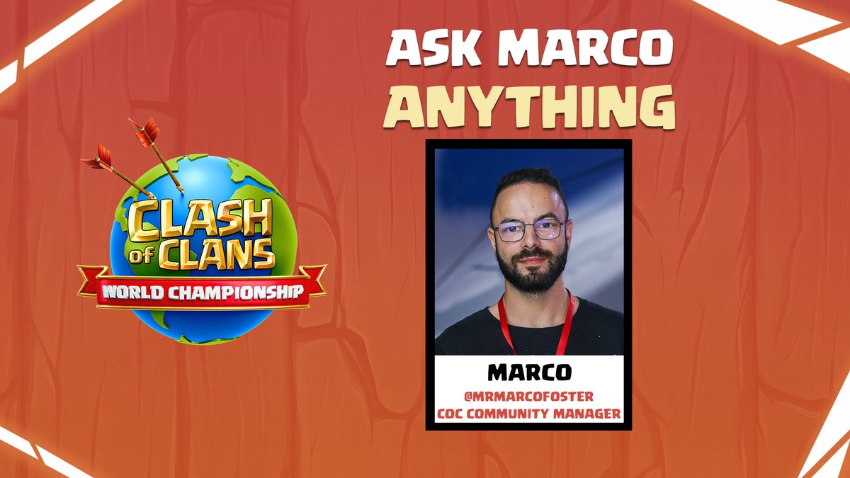 🎙️ Clash of Clans Community Manager <a href="/MrMarcoFoster/">Marco M</a> will join the broadcast during the May Monthly Finals and this is YOUR chance to get your questions answered 🤩

Got something you’ve always wanted to ask about Clash of Clans, Esports, or maybe even… the World Finals? 👀

Drop
