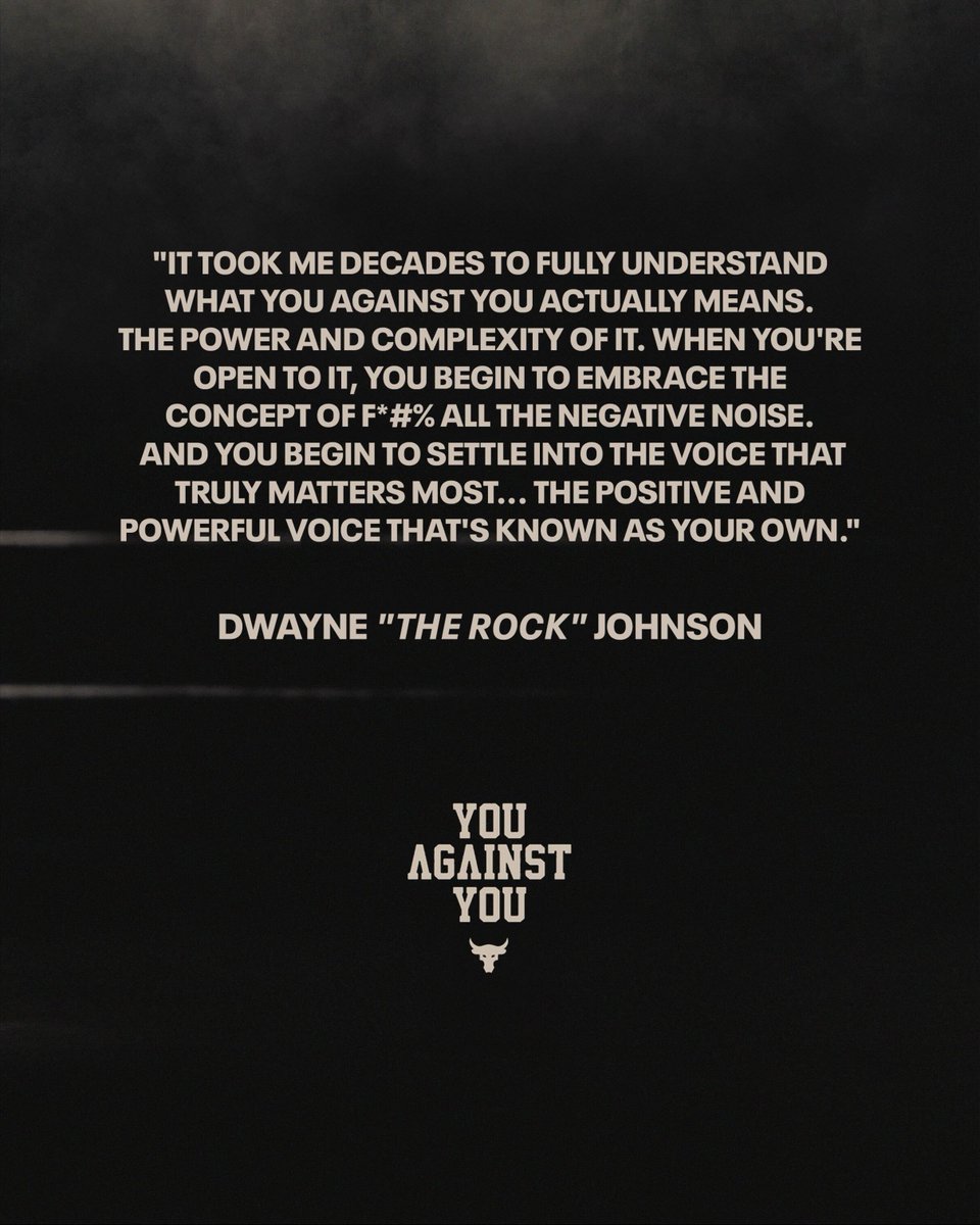Project Rock (@projectrock) on Twitter photo "F*#% all the negative noise. And you begin to settle into the voice that truly matters most… the positive and powerful voice that’s known as your own." You Against You. - <a href="/TheRock/">Dwayne Johnson</a>
Shop You Against You: projectrock.online/SS25Q2PR "F*#% all the negative noise. And you begin to settle into the voice that truly matters most… the positive and powerful voice that’s known as your own." You Against You. - <a href="/TheRock/">Dwayne Johnson</a>
Shop You Against You: projectrock.online/SS25Q2PR