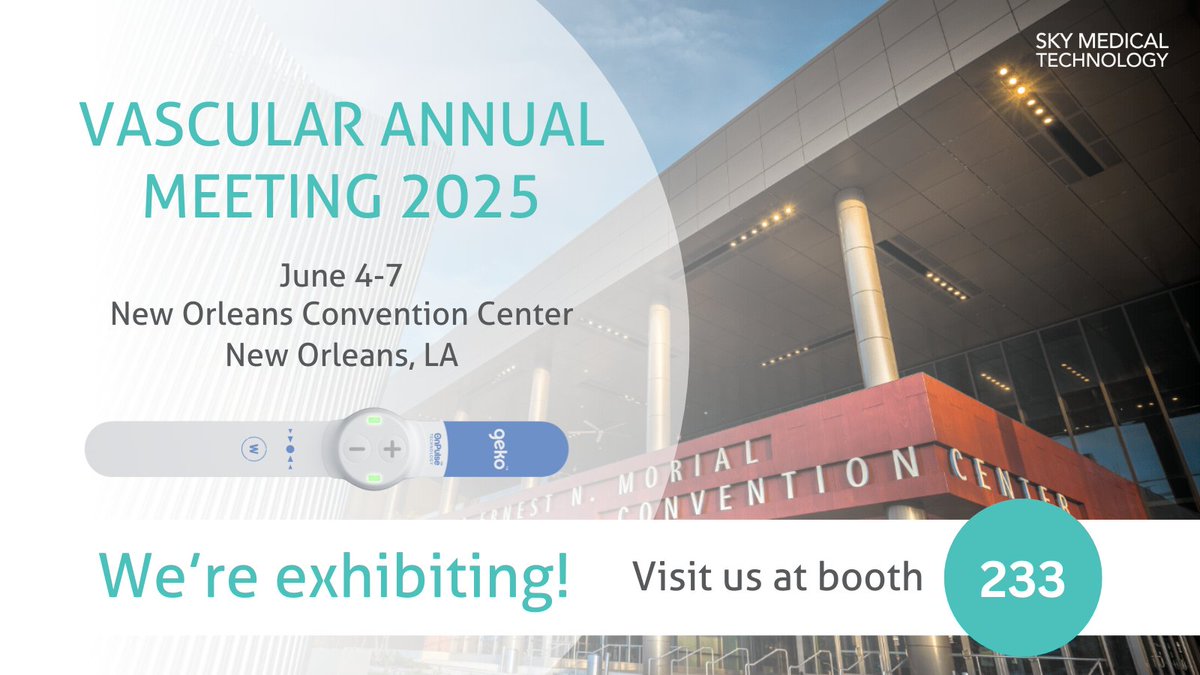 Sky Medical Technology (@skymedtech) on Twitter photo 📍We will be at the Vascular Annual Meeting next week, visit us at booth #233 to learn how <a href="/gekorecovery/">The geko® device</a> increases blood flow, prevents DVT, prevents and reduces edema, and improves outcomes in patients with chronic venous disease.
Our team looks forward to connecting with you! 📍We will be at the Vascular Annual Meeting next week, visit us at booth #233 to learn how <a href="/gekorecovery/">The geko® device</a> increases blood flow, prevents DVT, prevents and reduces edema, and improves outcomes in patients with chronic venous disease.
Our team looks forward to connecting with you!