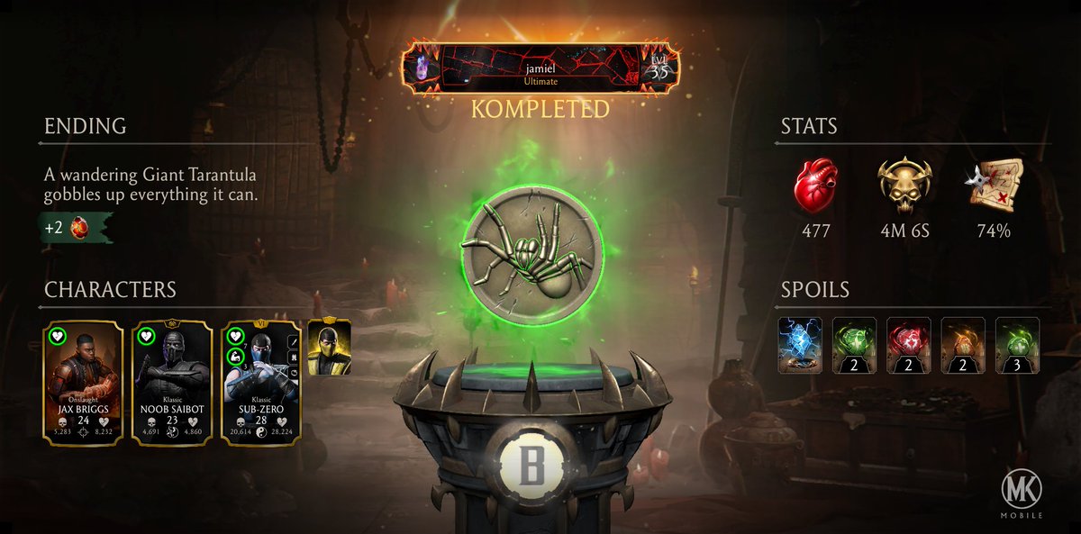 K9lonely's tweet photo. I just completed a Krypt Run in Mortal Kombat mobile! Check out my stats. https://t.co/i3UfrIBKJV