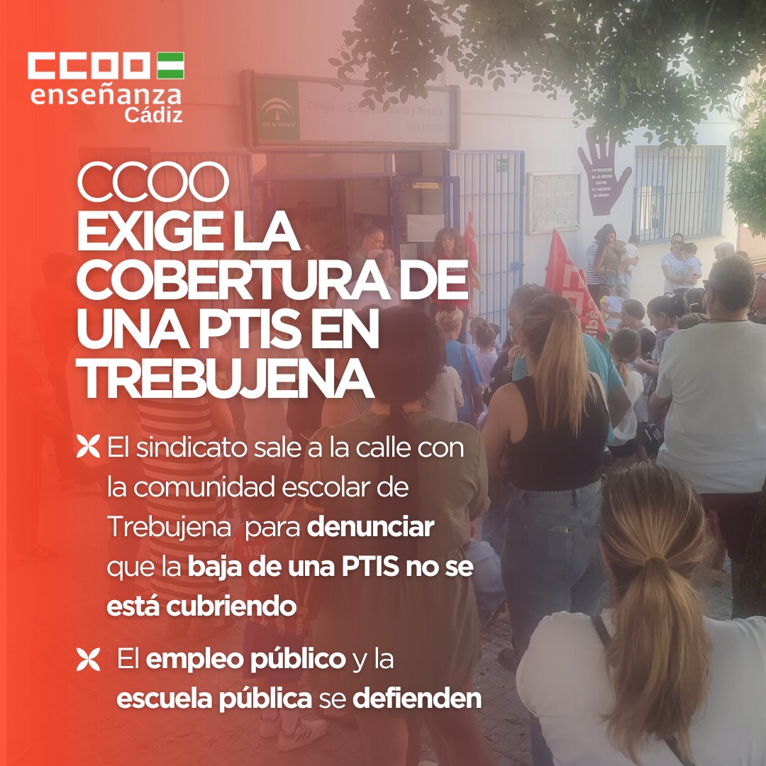 ✊CCOO vuelve a salir a la calle en defensa de la escuela pública, sus usuarios y trabajadores y trabajadoras
<a href="/AytoTrebujena/">Ayuntamiento de Trebujena</a> <a href="/ccoocadiz/">CCOO de Cádiz</a> <a href="/feccooand/">FE CCOO Andalucía</a> <a href="/ccooandalucia/">CCOO de Andalucía</a>