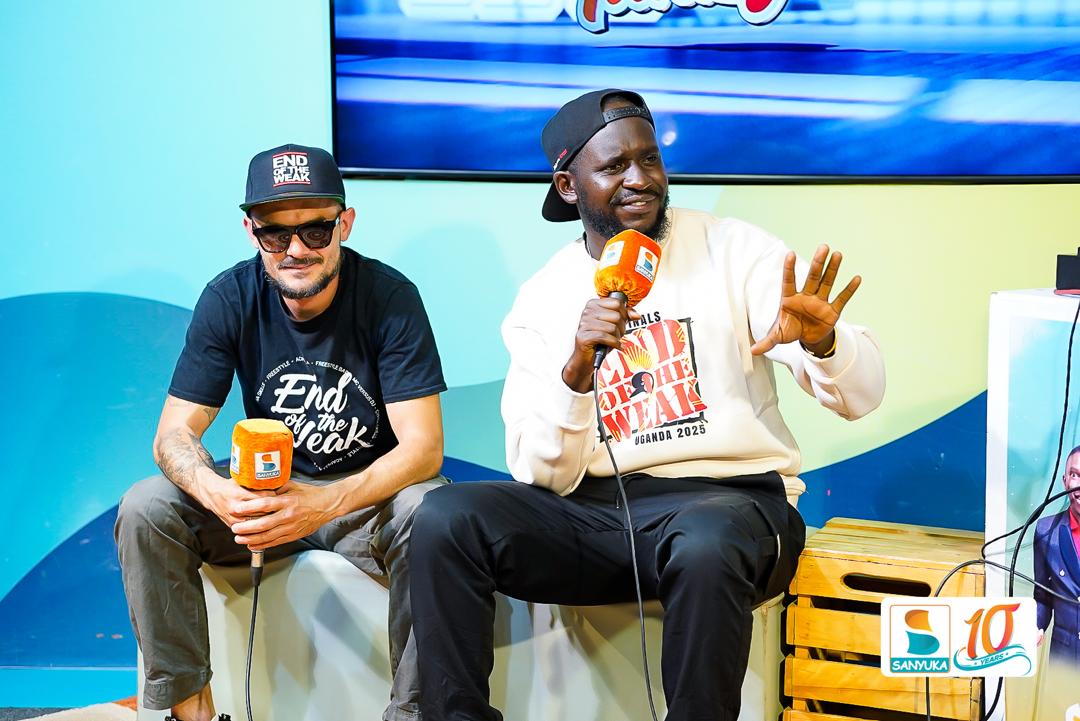 sanyukatv's tweet photo. Today on #SanyukaTunnyuke, we vibed with End of the Weak UG, gearing up for their live event on May 30th at MoTiv Kampala. Don't miss out! 
@Eodubuganda 

#Worldfinals2025  #Back2thepearl #SanyukaUpdates https://t.co/rqBLBnGSxd