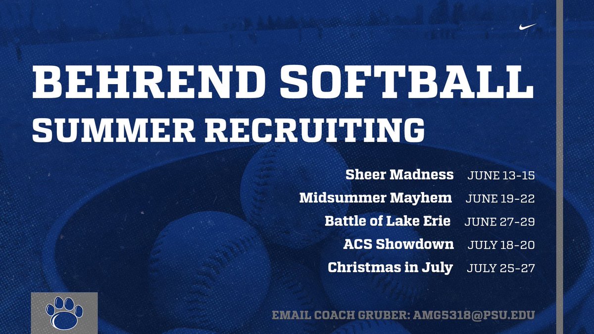 On the road! Some tournaments Coach Gruber will be at over the summer. Interested in Behrend softball and will be at those tournaments? Email Coach Gruber