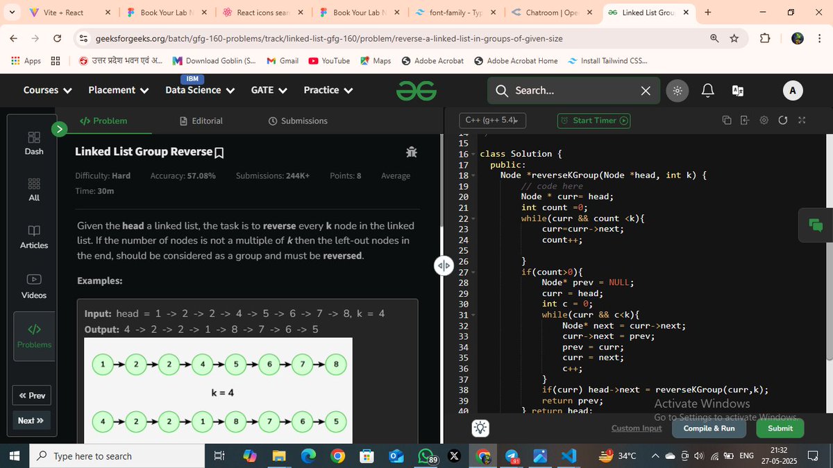 ashutosh_m03's tweet photo. Day 68 of my #GFG160DaysCodingChallenge ||| Linked List Group Reverse!!! #gfg160 #geekstreak2025 #geeksforgeeks #160DaysOfCode
@geeksforgeeks https://t.co/X4EuljQcSb