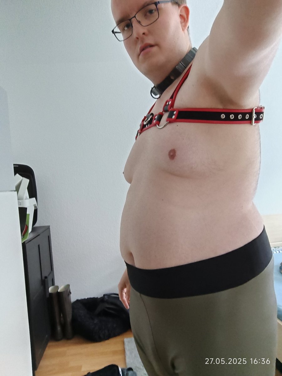 sklavensaunico1's tweet photo. Heute mal ein bisschen Lederleggings und schön harness und Halsband angezogen! #fag #loser #sub #exposeme https://t.co/WEkRwuFgAm