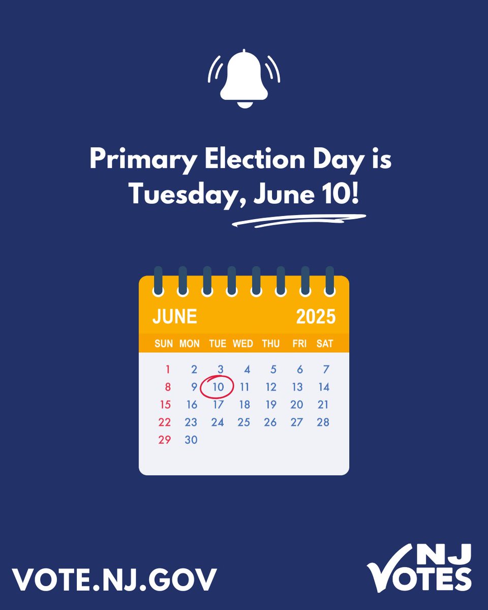 NJ_Votes's tweet image. REMINDER: Primary Election Day is just TWO WEEKS AWAY — Tuesday, June 10. Get all the info you need at Vote.NJ.Gov. #NJVotes #ElectionDay