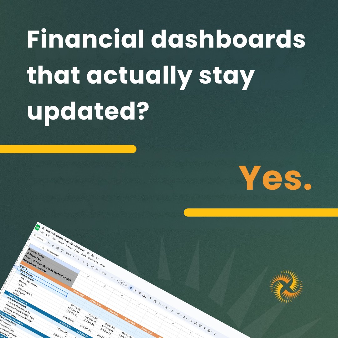 Stop sending outdated snapshots. G-Accon lets you build custom KPI dashboards in Google Sheets that pull live data from QuickBooks or Xero—daily, hourly, or on demand.

📈 Build dashboards that stay current—start free at g-accon.com

#KPIDashboard #RealTimeReporti ...
