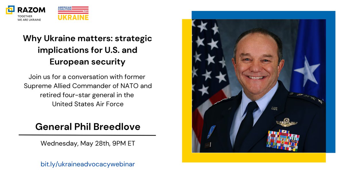 Razom for Ukraine ๐บ๐ธ๐ค๐บ๐ฆ (@razomforukraine) on Twitter photo Folks, join us tomorrow for an important conversation with General Phil Breedlove <a href="/PMBreedlove/">GEN (R) Phil Breedlove</a> at our usual link: bit.ly/ukraineadvocacโฆ See you! Folks, join us tomorrow for an important conversation with General Phil Breedlove <a href="/PMBreedlove/">GEN (R) Phil Breedlove</a> at our usual link: bit.ly/ukraineadvocacโฆ See you!