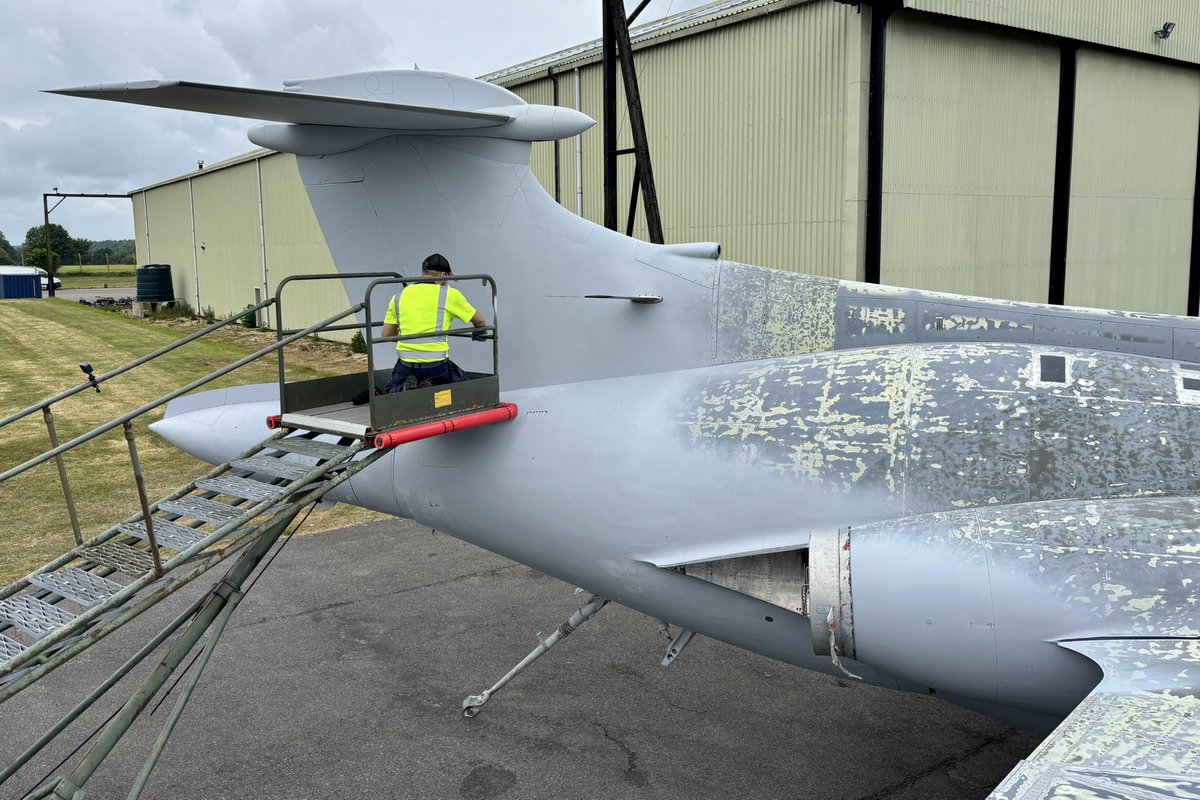 Not a lot to add from the weekend just gone due to weather preventing the team from finishing off the priming stage of XW544. 

Those who were on site removed the remaining masking tape and began flatting the primer off and smoothing any rough areas where the overspray had dried.