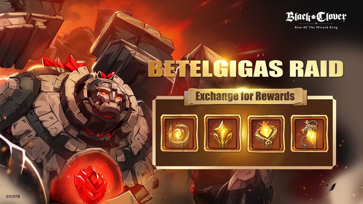 bclover_mobileg's tweet image. ⚠️ Betelgigas Raid | Time-Limited Event
Beat Betelgigas for Raid Coins to claim rewards like SSR Versatile Mage Piece, skill upgrade materials & more! 🎁
📅 Event Time: 2025/5/27 04:00 ~ 2025/6/3 03:59 (Server Time)
#BlackClover #BlackCloverM #RiseOfTheWizardKing #Garena
