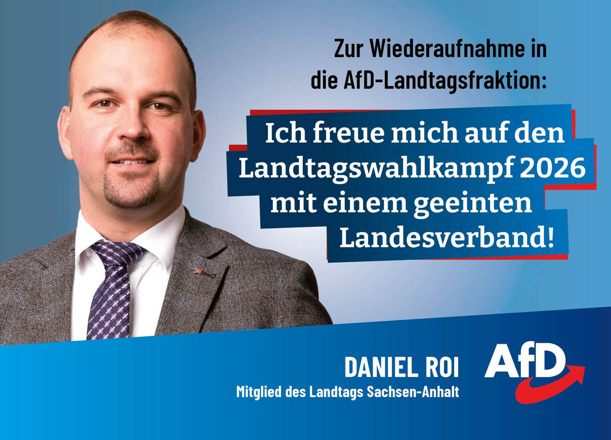 Ab Mittwoch, den 28. Mai, werde ich wieder Mitglied der AfD-Fraktion im Landtag von Sachsen-Anhalt sein. Nach unserem denkwürdigen Parteitag in Magdeburg hat die Landtagsfraktion heute meine Wiederaufnahme beschlossen. Das Parteiausschlussverfahren ist ebenso vom Tisch.
