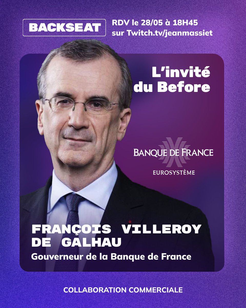 Backseat🎙 (@backseat_fr) on Twitter photo « Quelle stratégie économique face à Trump ? »
Pour ouvrir cette émission, nous accueillerons François Villeroy de Galhau, le gouverneur de la <a href="/banquedefrance/">Banque de France</a> pour échanger sur les enjeux économiques qui font l'actualité.
Rendez-vous demain à 18H45 sur Twitch.tv/jeanmassiet « Quelle stratégie économique face à Trump ? »
Pour ouvrir cette émission, nous accueillerons François Villeroy de Galhau, le gouverneur de la <a href="/banquedefrance/">Banque de France</a> pour échanger sur les enjeux économiques qui font l'actualité.
Rendez-vous demain à 18H45 sur Twitch.tv/jeanmassiet
