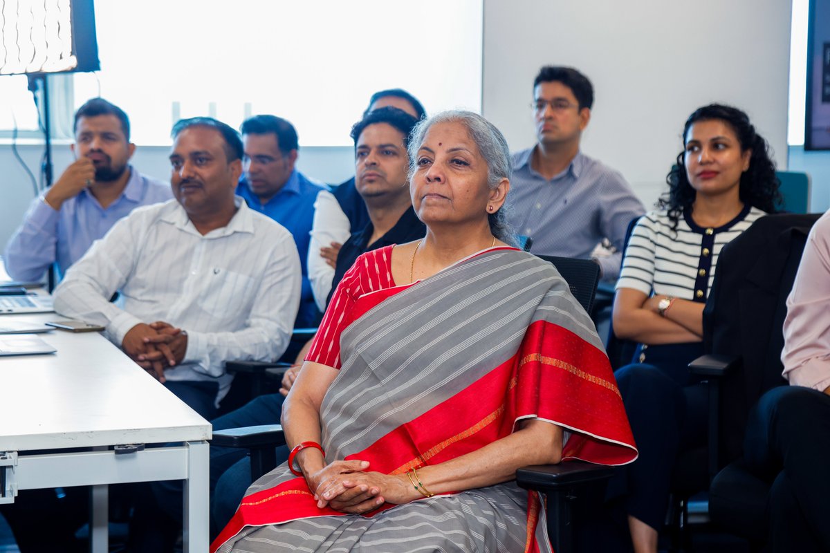 PineLabs's tweet photo. Today was nothing short of incredible! We had the absolute honour of hosting the Hon’ble Finance Minister, @nsitharaman, at Pine Labs.

A full house, buzzing with ideas, energy and innovation, our FM dove deep into fintech conversations, tech demos, and meaningful exchanges.

Grateful for her inspiring presence and unwavering support for India’s digital future 🇮🇳