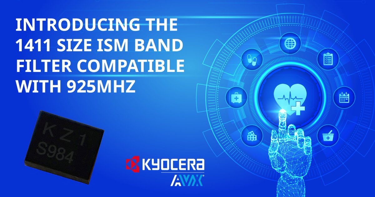 The market demand for ISM Band-compatible devices is increasing due to the rapid expansion of #IoT technology. Using our proprietary design technology, we've developed a 925MHz compatible 1411 size ISM Band #filter.
🔗Learn more: rebrand.ly/mt121d2

#KYOCERAAVX #Electronics