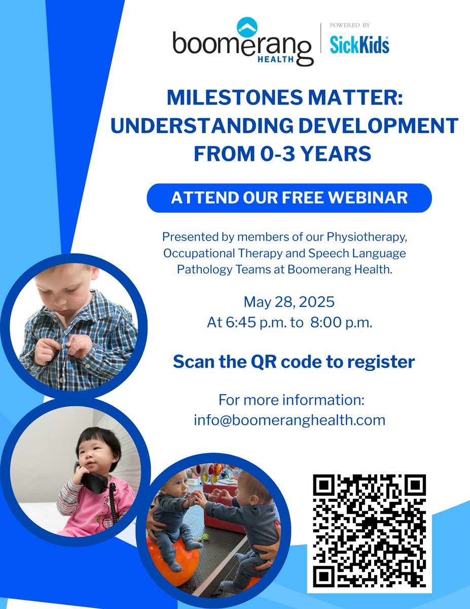 Join us for a free webinar TOMORROW to learn about key developmental milestones — from taking first steps to first words —  in babies from zero to three years.

🗓️ Wednesday May 28, 2025
🕡 6:45 - 8 p.m.
📍Virtual

Register now 👉 bit.ly/4jwyCFO