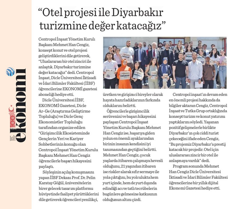 📍 Dicle Üniversitesi’ndeydik!
📈 Centropol İnşaat’tan yeni turizm yatırımı: “Bu proje Diyarbakır’a prestij kazandıracak.”
🎓 Girişimcilik hikayeleri, gençlerle buluşuyor.
#Centropolinsaat #Diyarbakır #Girişimcilik #Turizm #Centropol #ÜniversiteBuluşması #Ekonomi

<a href="/MehmetHanCengi/">Mehmet Han Cengiz</a>