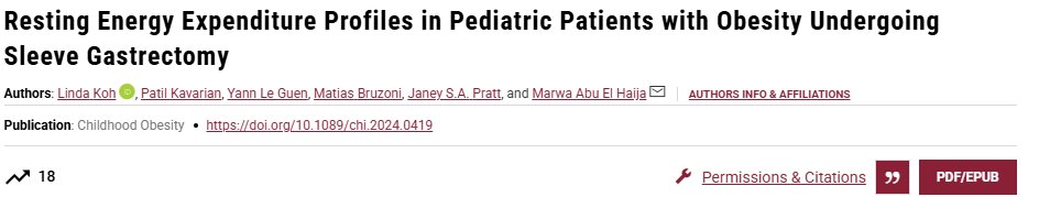Childhood Obesity (@childobesity_jn) on Twitter photo Resting Energy Expenditure Profiles in Pediatric Patients with Obesity Undergoing Sleeve Gastrectomy, published in <a href="/ChildObesity_jn/">Childhood Obesity</a>
Link to pub: liebertpub.com/doi/10.1089/ch… Resting Energy Expenditure Profiles in Pediatric Patients with Obesity Undergoing Sleeve Gastrectomy, published in <a href="/ChildObesity_jn/">Childhood Obesity</a>
Link to pub: liebertpub.com/doi/10.1089/ch…