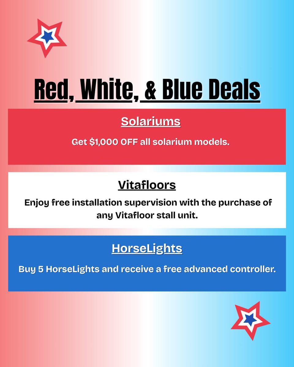 We hope you had a good Memorial Day weekend and were able to honor those who served. 🇺🇸 In the spirit of gratitude, our Red, White &amp; Blue Deals are still available through this Friday, 5/30—don’t miss these limited-time offers on our top equine therapy products! 🐎✨