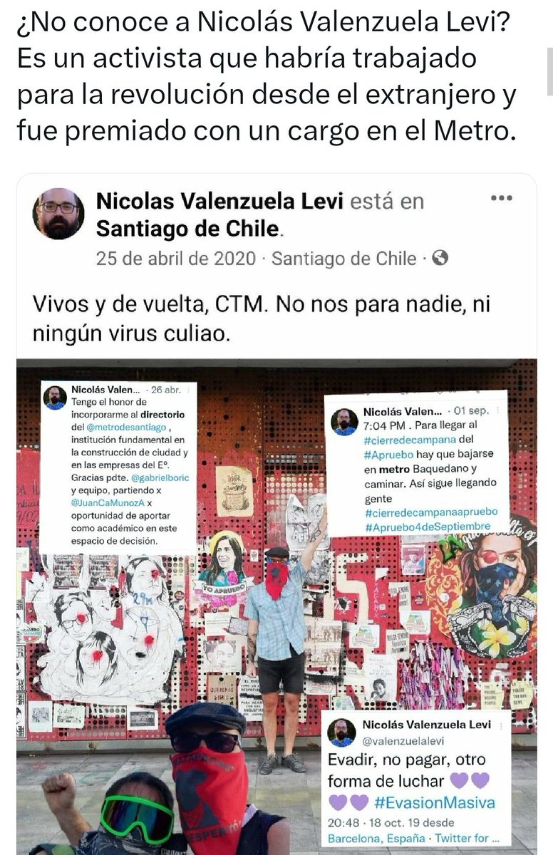 AbrahamUrnas's tweet photo. Nicolás valenzuela levi 
#Metro
#Tobalaba
#OCTUBRISTASCTMS https://t.co/K73r36wCyI