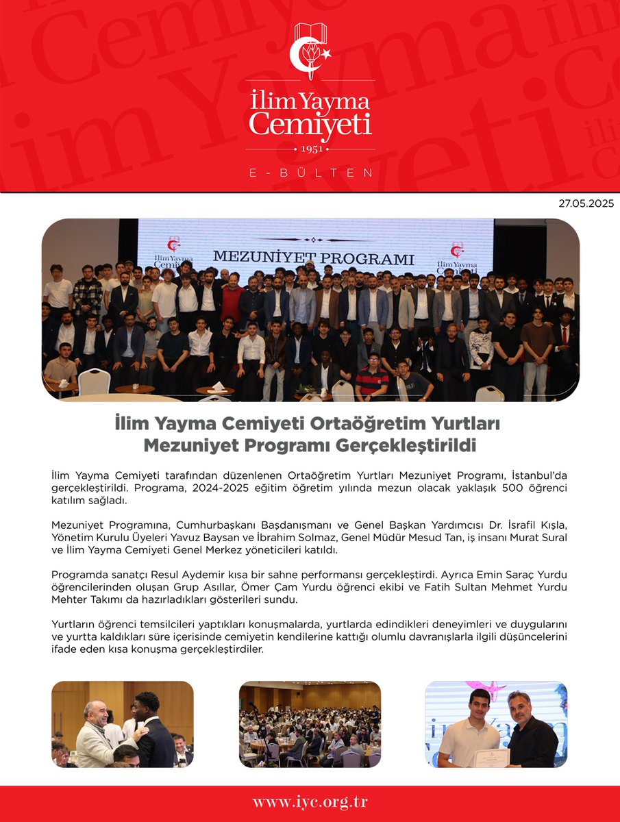 İstanbul'da yer alan ortaöğretim yurtlarımızdan mezun olan öğrencilerimiz için mezuniyet programı düzenlendi.