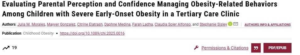 Childhood Obesity (@childobesity_jn) on Twitter photo Evaluating Parental Perception and Confidence Managing Obesity-Related Behaviors Among Children with Severe Early-Onset Obesity in a Tertiary Care Clinic, published in <a href="/ChildObesity_jn/">Childhood Obesity</a>
Link to pub: liebertpub.com/doi/10.1089/ch… Evaluating Parental Perception and Confidence Managing Obesity-Related Behaviors Among Children with Severe Early-Onset Obesity in a Tertiary Care Clinic, published in <a href="/ChildObesity_jn/">Childhood Obesity</a>
Link to pub: liebertpub.com/doi/10.1089/ch…