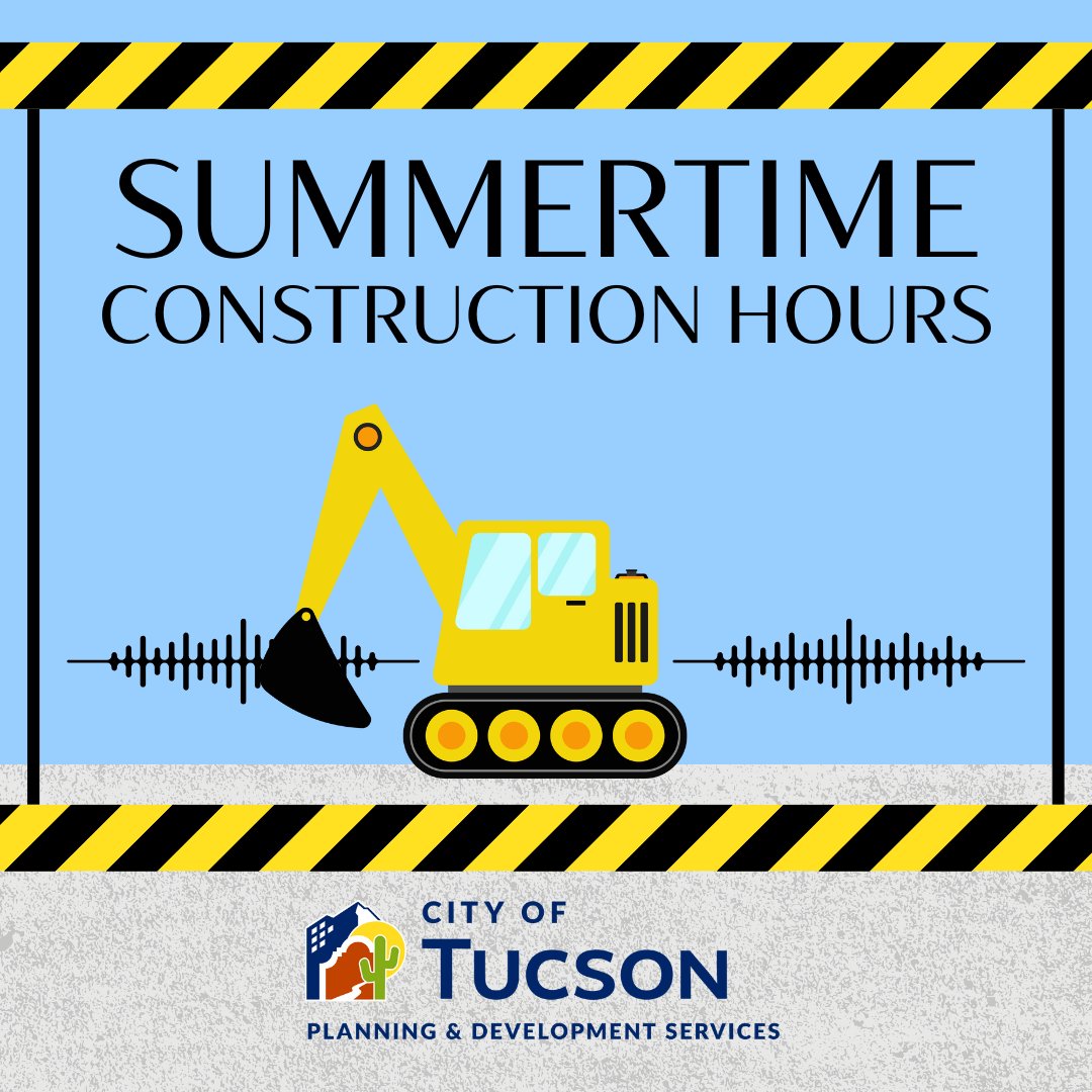 🚧 NOW: Construction can start at 5 a.m. during summer (May 1-Oct 15) to protect workers from extreme heat. AZ Senate Bill 1182 supersedes Tucson's sunrise-based rules. Concrete pours are allowed at 4 a.m. The City will update ordinances soon.

Info: tucsonpdsd.info/SB1182