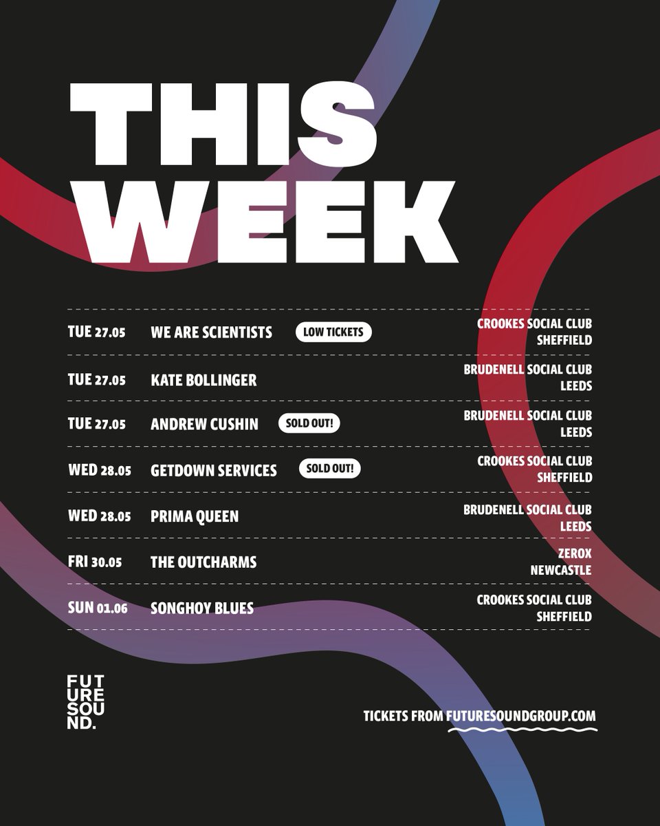 Futuresound (@futuresoundshow) on Twitter photo COMING UP THIS WEEK! Sold out shows with <a href="/AndrewCushin/">Andrew Cushin</a> and Getdown Services, plus more shows across the north!
All tickets 🎟️ futuresoundgroup.com COMING UP THIS WEEK! Sold out shows with <a href="/AndrewCushin/">Andrew Cushin</a> and Getdown Services, plus more shows across the north!
All tickets 🎟️ futuresoundgroup.com