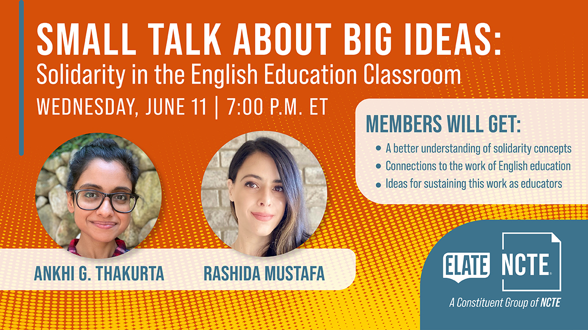 ncte's tweet photo. Join the next session in the @ncte_elate Discussion Series to connect, reflect, and engage in timely conversations with ELA teacher educators.
Register: https://t.co/dTSwnTOVE8
#NCTE #ELATE #LiteracyEd #TeacherVoices https://t.co/Y1AhyQzS0u