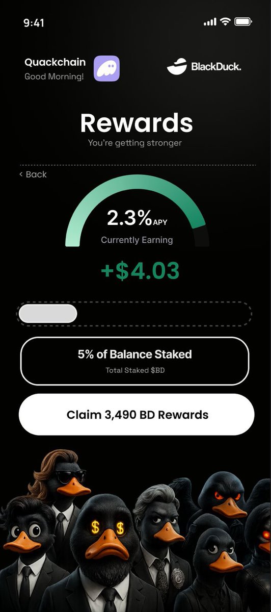 blackducktradfi's tweet image. 🚨Teaser Alert 🚨 
Here’s your first sneak preview of the BlackDuck Staking Platform.
Sleek. Secure. Built for rebels.

The countdown has begun…

#BlackDuckRWA #TeaserAlert #BDToken #StakingRebellion #CryptoRevolution