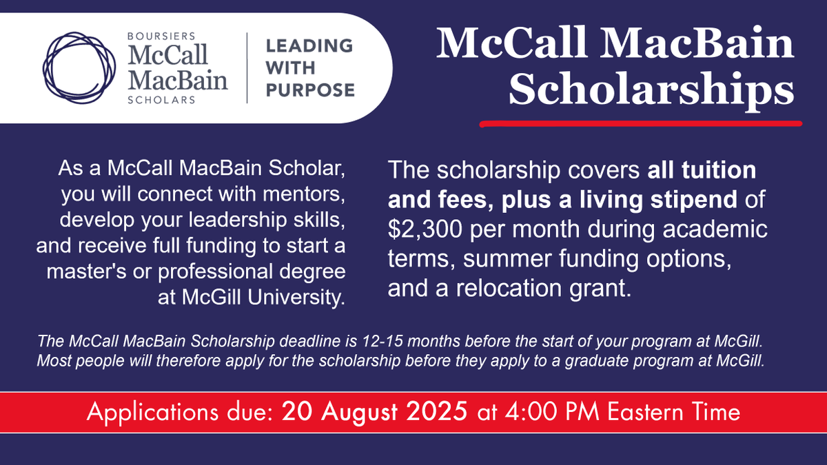 UCTpostgrads's tweet image. The McCall MacBain Scholarships bring together exceptional students who strive to engage in positive change by taking on meaningful leadership roles. More info: mccallmacbainscholars.org