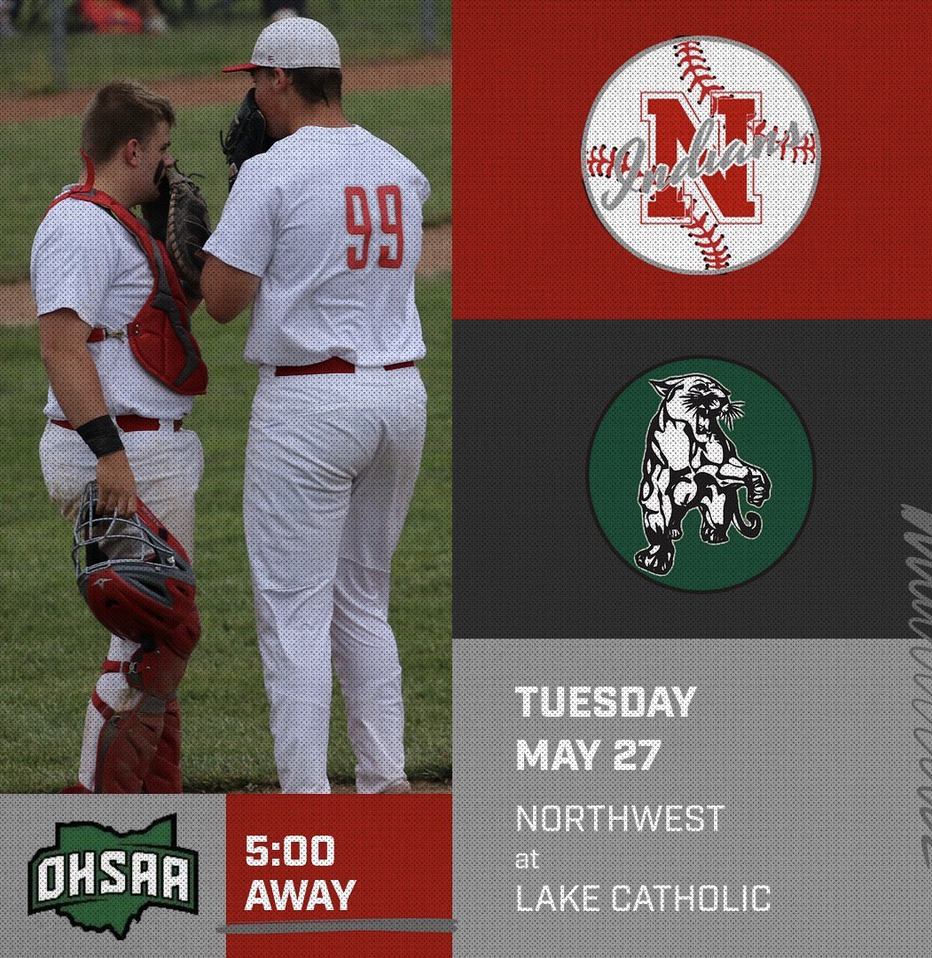 Northwest Indians Athletics (@nwhsindians) on Twitter photo 🚨Game Day: The Baseball team travels Lake Catholic to take on the Cougars tonight in a District Semifinal matchup ⚾️
#RollTribe <a href="/NWTribe/">Northwest Schools</a> <a href="/PAC7_Sports/">PAC-7 Sports</a>
🕔 Game begins at 5:00
🎟️ Adults $8, Students $5 cash at the gate or online at ohsaa.org/tickets 🚨Game Day: The Baseball team travels Lake Catholic to take on the Cougars tonight in a District Semifinal matchup ⚾️
#RollTribe <a href="/NWTribe/">Northwest Schools</a> <a href="/PAC7_Sports/">PAC-7 Sports</a>
🕔 Game begins at 5:00
🎟️ Adults $8, Students $5 cash at the gate or online at ohsaa.org/tickets